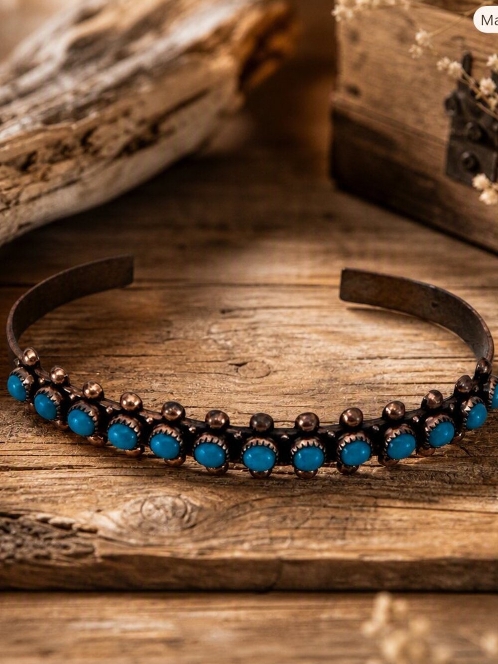 Turquoise Beaded Copper Cuff Bracelet